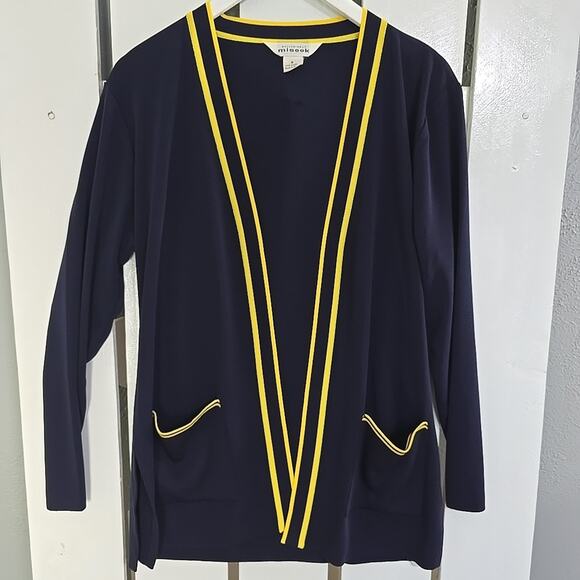 Exclusively Misook Blue Yellow Open Front Cardigan Small Old Money Sailor Preppy - Picture 1 of 6